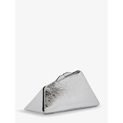 8.30 PM laminated leather clutch bag with logo engraved on the bottom