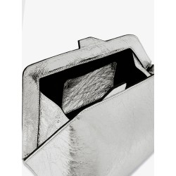 8.30 PM laminated leather clutch bag with logo engraved on the bottom