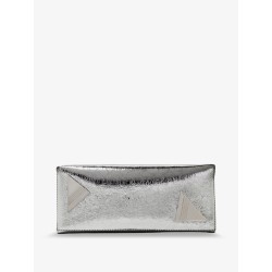 8.30 PM laminated leather clutch bag with logo engraved on the bottom