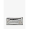 8.30 PM laminated leather clutch bag with logo engraved on the bottom