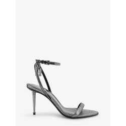 Laminated heeled sandals with laminated effect