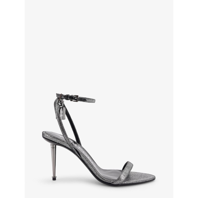 Laminated heeled sandals with laminated effect