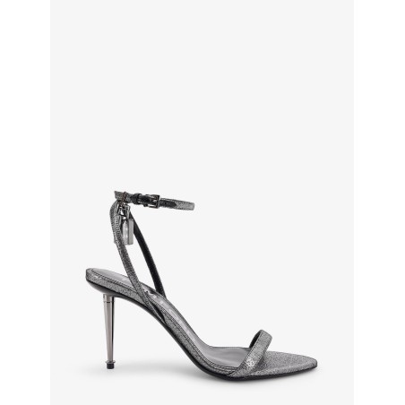 Laminated heeled sandals with laminated effect