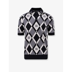 Virgin wool polo shirt with geometric print