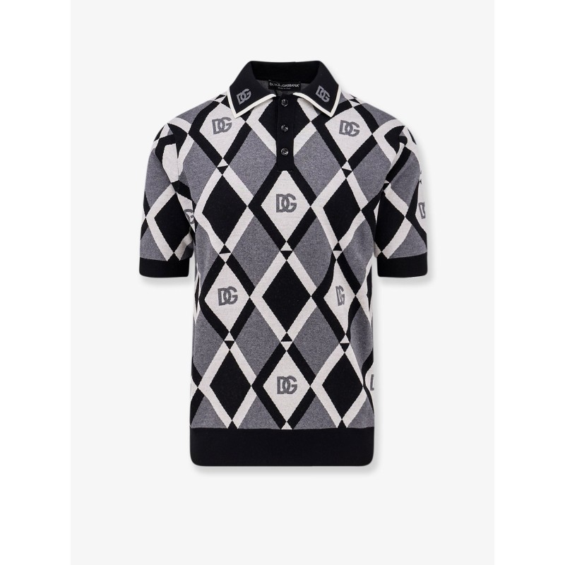 Virgin wool polo shirt with geometric print