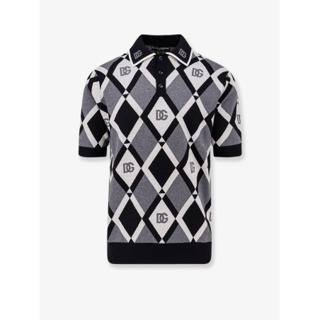 Virgin wool polo shirt with geometric print