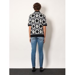 Virgin wool polo shirt with geometric print