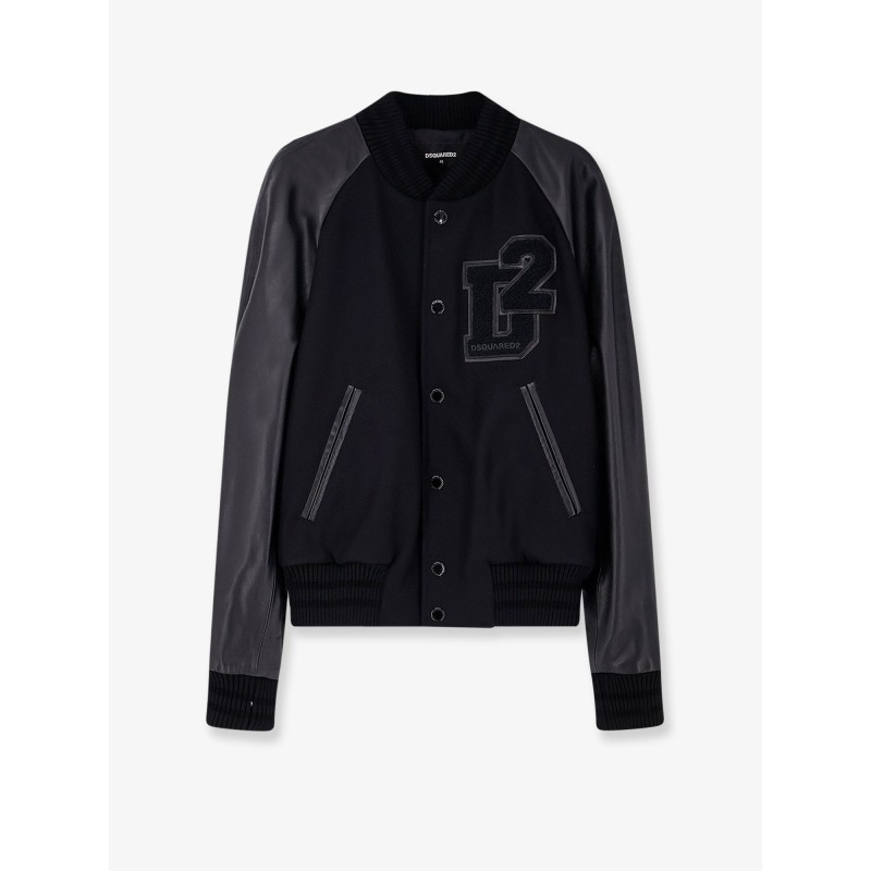 Wool jacket with leather sleeves