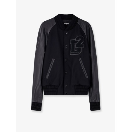 Wool jacket with leather sleeves