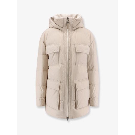 Nylon and cotton hooded down jacket