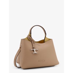 Leather shoulder bag with metal T-Timeless logo