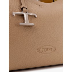 Leather shoulder bag with metal T-Timeless logo