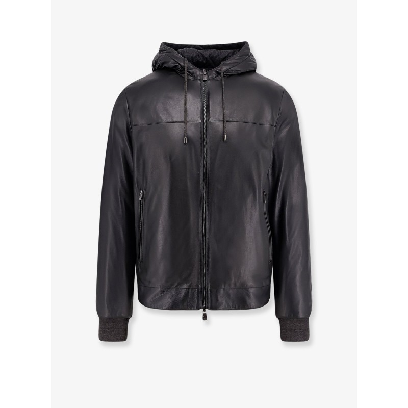 Reversible padded leather jacket
