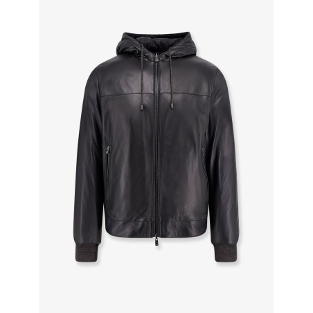 Reversible padded leather jacket