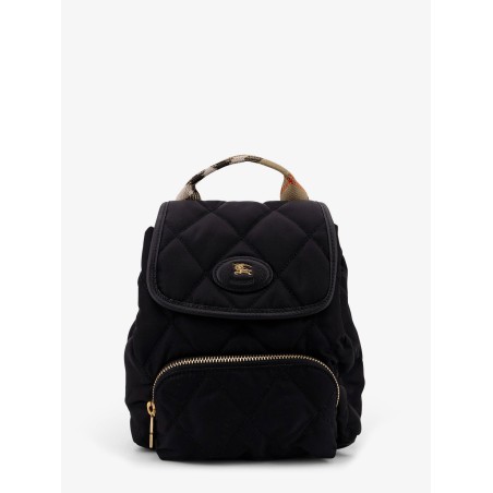 Nylon backpack with leather logo patch