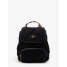 Nylon backpack with leather logo patch