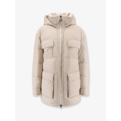 Nylon and cotton hooded down jacket