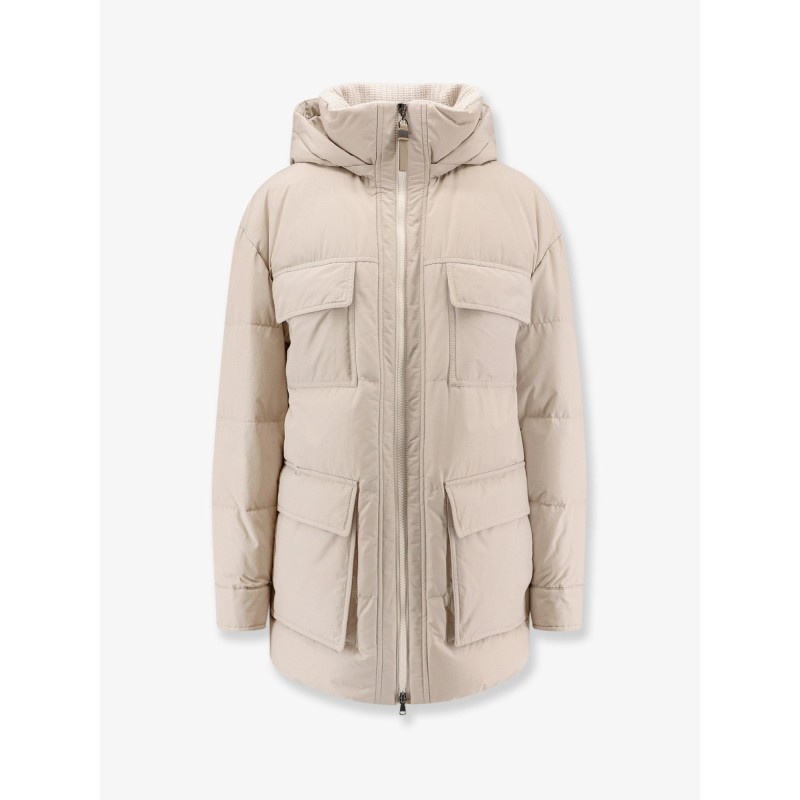 Nylon and cotton hooded down jacket
