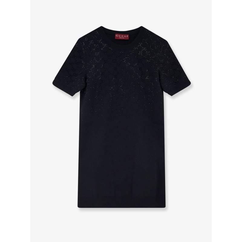 Short wool dress with GG crystals