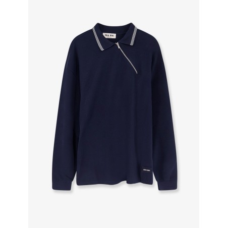 Cotton polo shirt with asymmetric metal zip detail