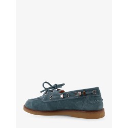 Grace suede loafers with metal lettering logo