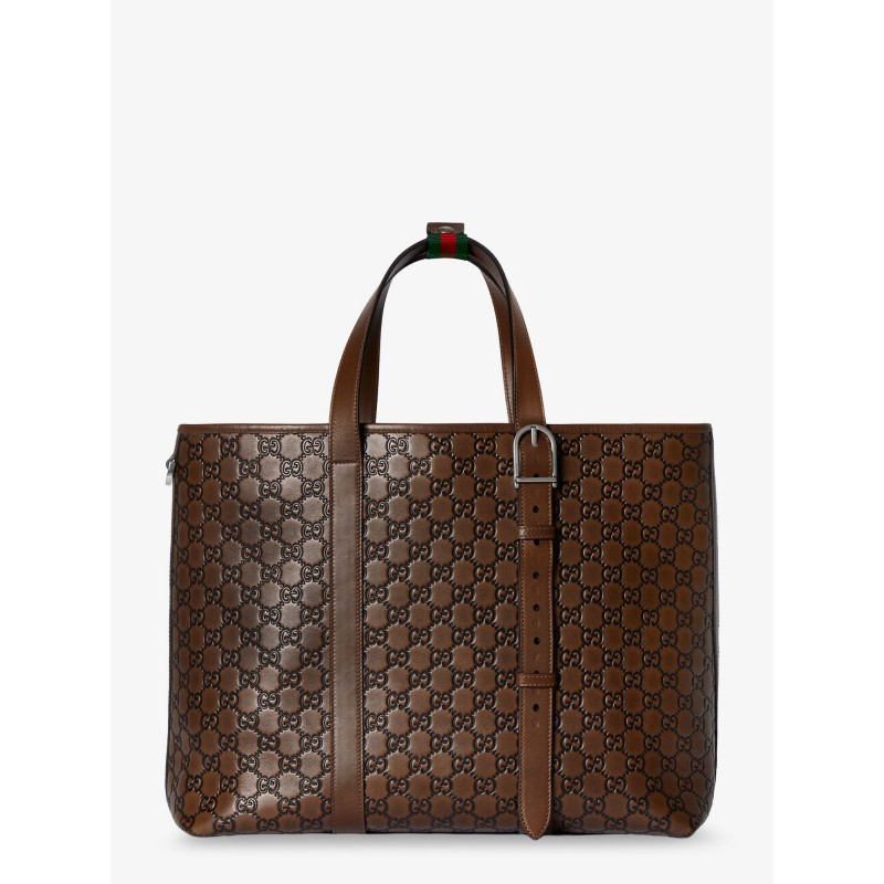 GG Emblem leather shopping bag