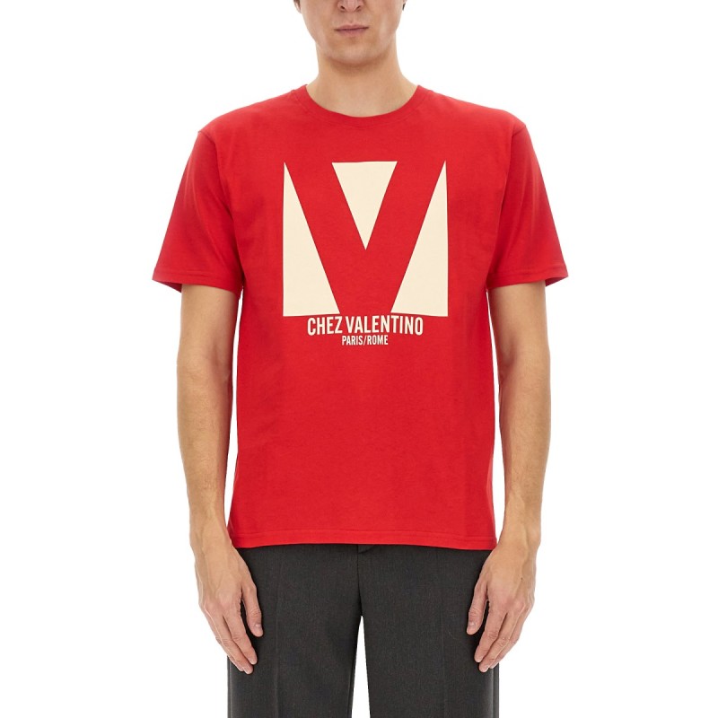 COTTON T-SHIRT WITH "CHEZ VALENTINO" PRINT