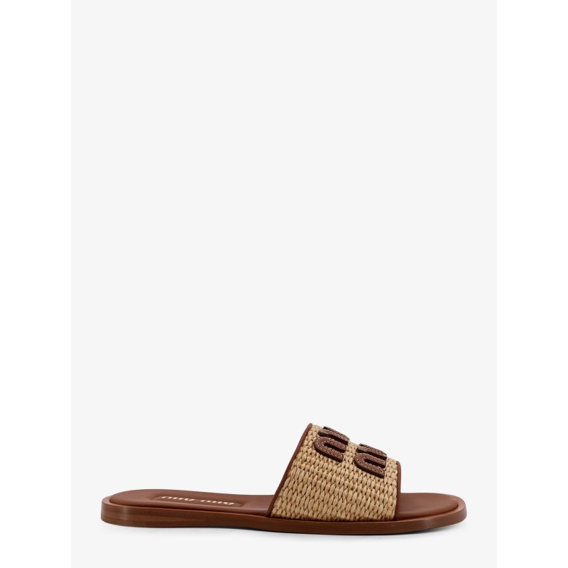 Raffia and leather sandals with logo lettering