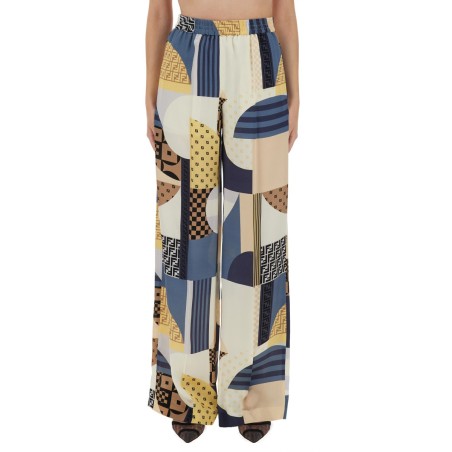 PATCHWORK PRINT SILK PANTS