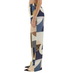 PATCHWORK PRINT SILK PANTS