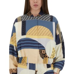 SILK BOMBER JACKET WITH PATCHWORK PRINT