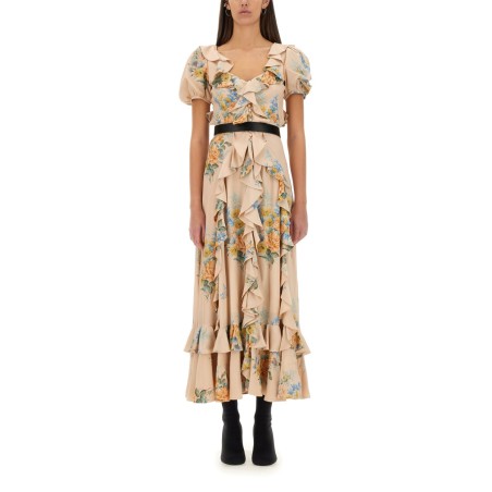 FLORAL PRINT RUCHED SILK DRESS