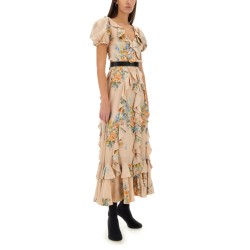 FLORAL PRINT RUCHED SILK DRESS