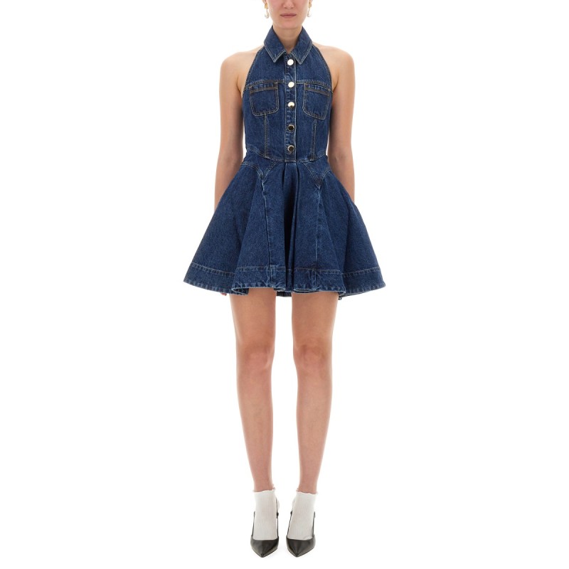 DENIM FLARED MINI DRESS