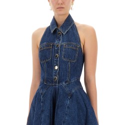 DENIM FLARED MINI DRESS