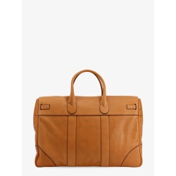 Leather travel bag with engraved logo on the front