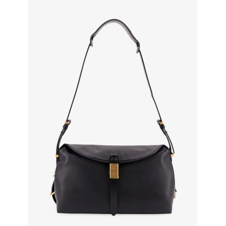 Leather shoulder bag with metal detail with engraved logo