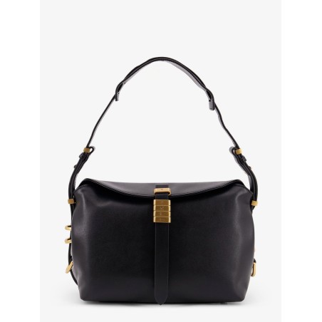 Leather shoulder bag with metal logo detail