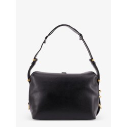 Leather shoulder bag with metal logo detail