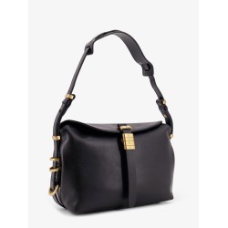 Leather shoulder bag with metal logo detail