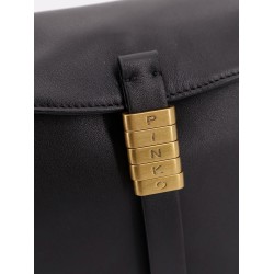 Leather shoulder bag with metal logo detail