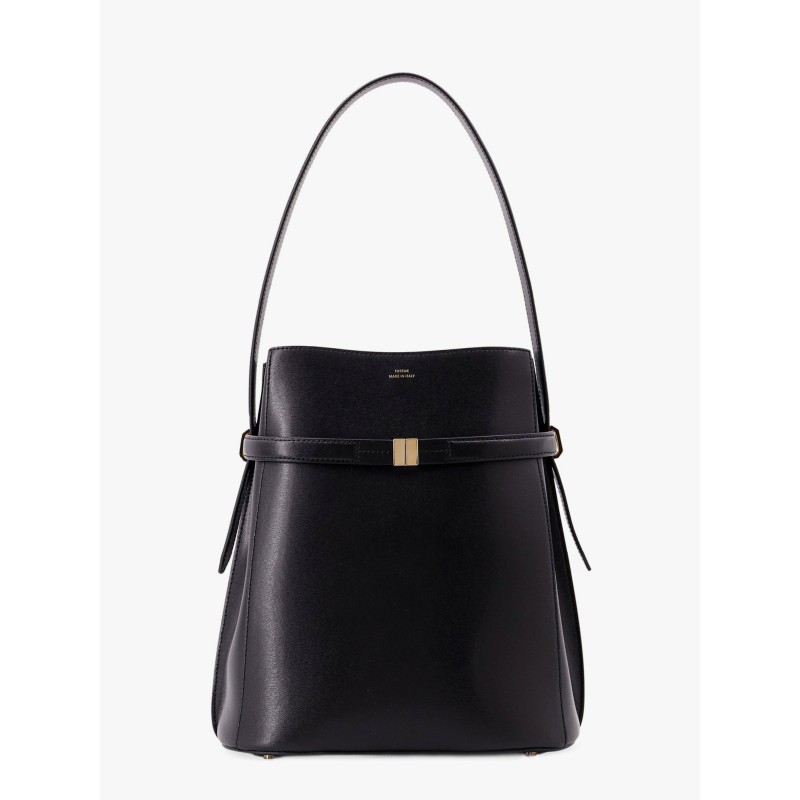 Leather bucket bag with strap