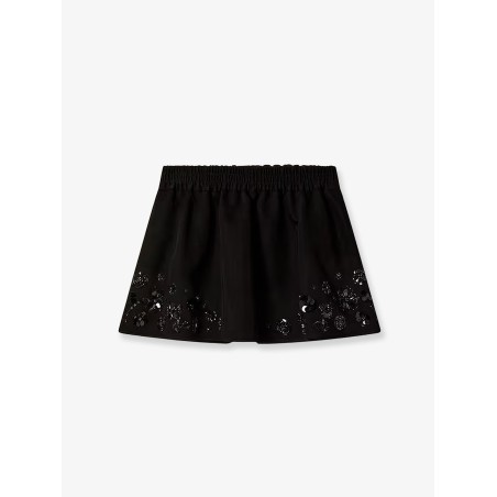 Cotton blend midi skirt with floral sequin and crystal details