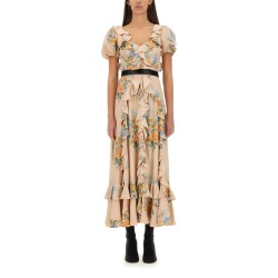 FLORAL PRINT RUCHED SILK DRESS