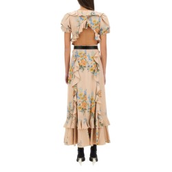 FLORAL PRINT RUCHED SILK DRESS