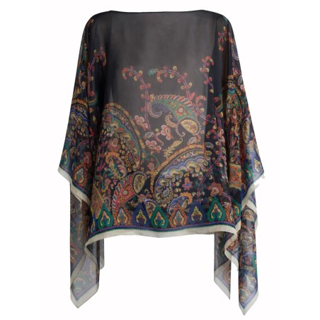 PAISLEY PRINT SILK PONCHO TOP