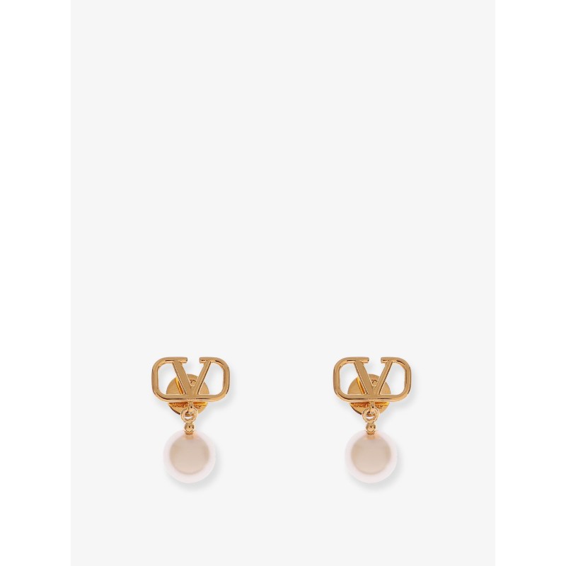 VLogo Signature metal earrings with pearl