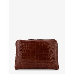 Croco print leather laptop pouch