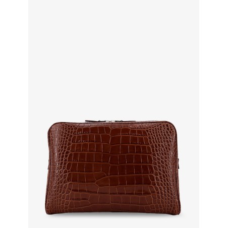 Croco print leather laptop pouch
