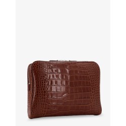 Croco print leather laptop pouch